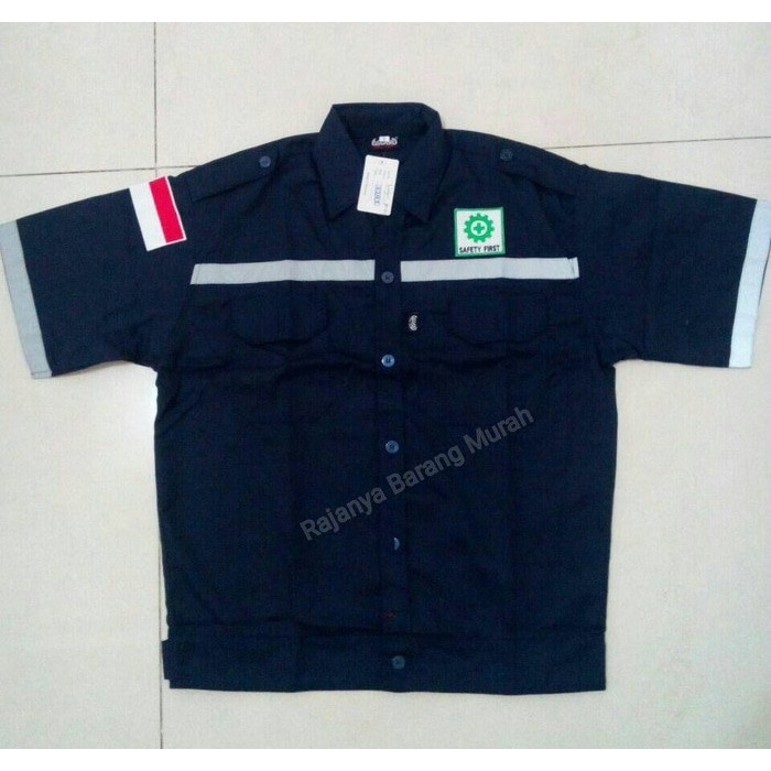 Baju Seragam Safety Lengan Pendek termasuk Logo K3 dan Logo Bendera
