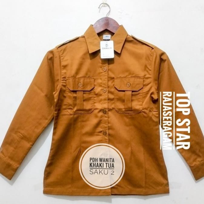 Baju Seragam Kemeja PDH Wanita Saku 2 Drill Panjang Net Tv Slimfit PDL Terlaris