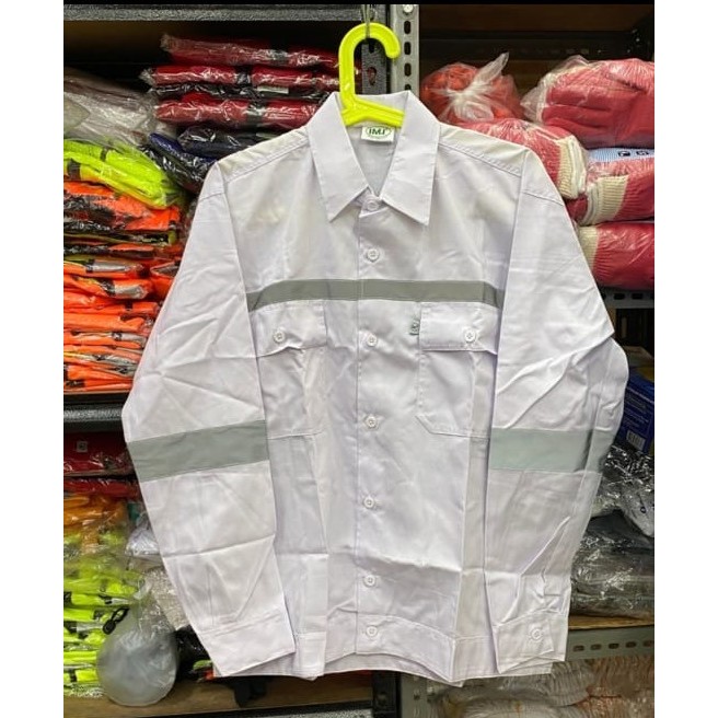 Wearpack Safety Putih / Seragam Proyek Tambang / Baju Kerja Safety