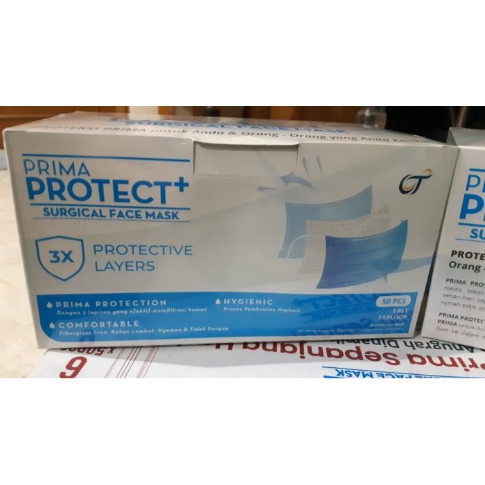 Prima Protect+ Disposable Face Mask 3 Ply Masker (1 Box Isi 50 Pcs)