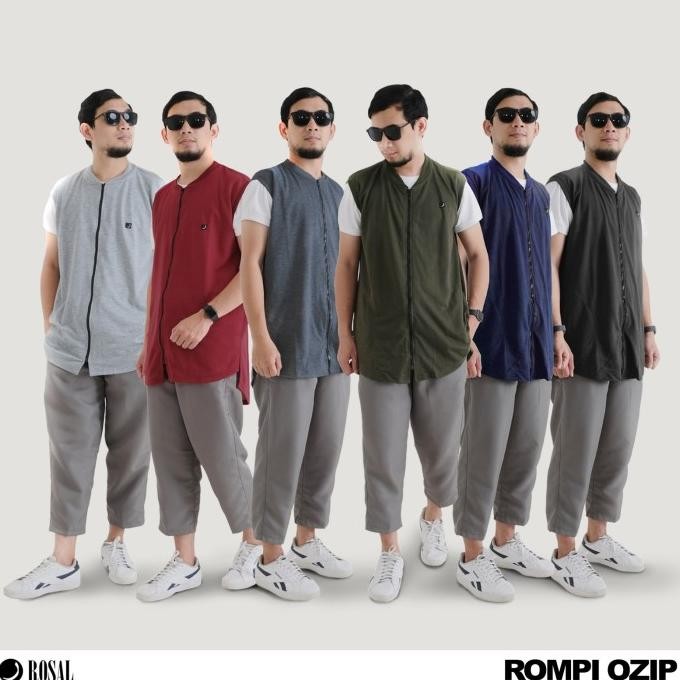 Terbaru | Rompi Sholat Pria Muslim Bahan Kaos Zipper - Rompi Shalat Ozip Rosal