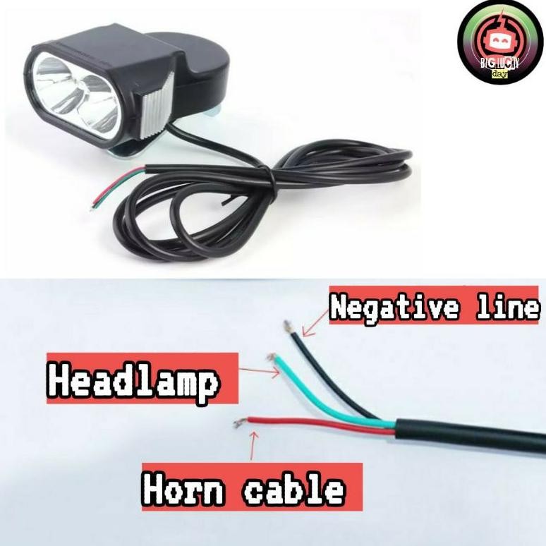 SALE lampu sepeda listrik headlamp LED + klakson skuter elektrik scooter listrik 36v 48v 60v sparepa