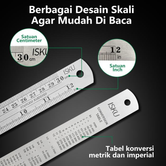 

Isku Penggaris Besi 15/30/50/60/100Cm Stainless Steel Ruler