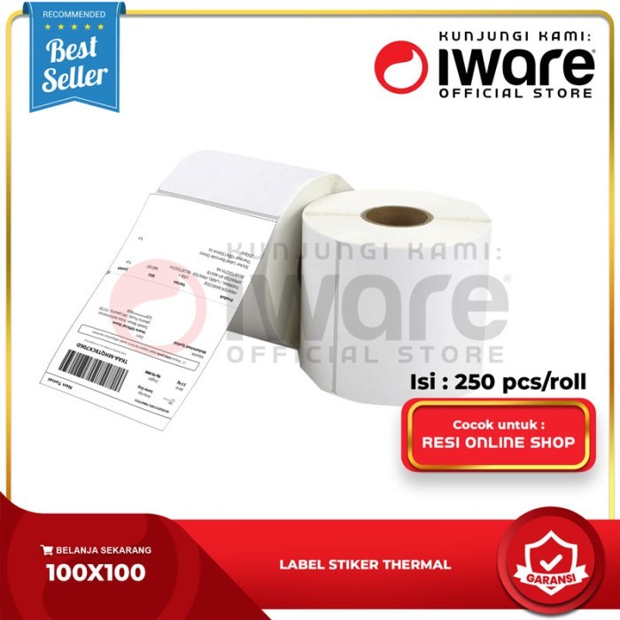 

PROMO! Kertas Sticker Label Barcode Thermal 100 x 100 mm - ISI 250PCS 10x10cm