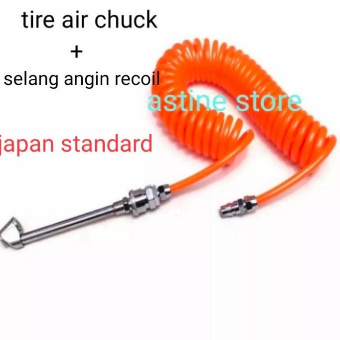 paket tire air chuck/isian-pengisi angin ban+selang recoil sepiral H85S