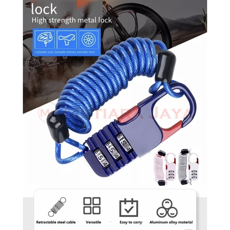 FREE ONGKIR Kunci Gembok Kode Angka Tali Baja Sepeda Koper Helm Motor Anti Maling