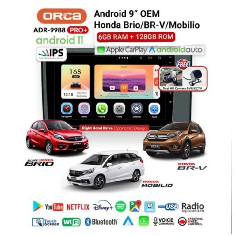 Head Unit Android Orca Pro+ Adr 9988 Brio / Mobilio / Brv Android Ram 6 Gb/128 Gb Orca Adr 9988 Pro+
