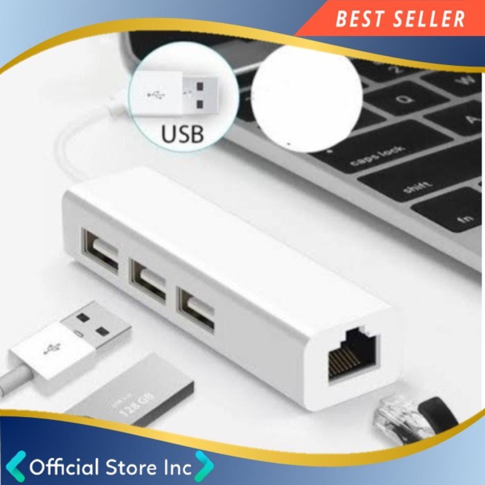 Adapter Konektor USB Hub + Ethernet LAN RJ45 Internet Laptop Notebook