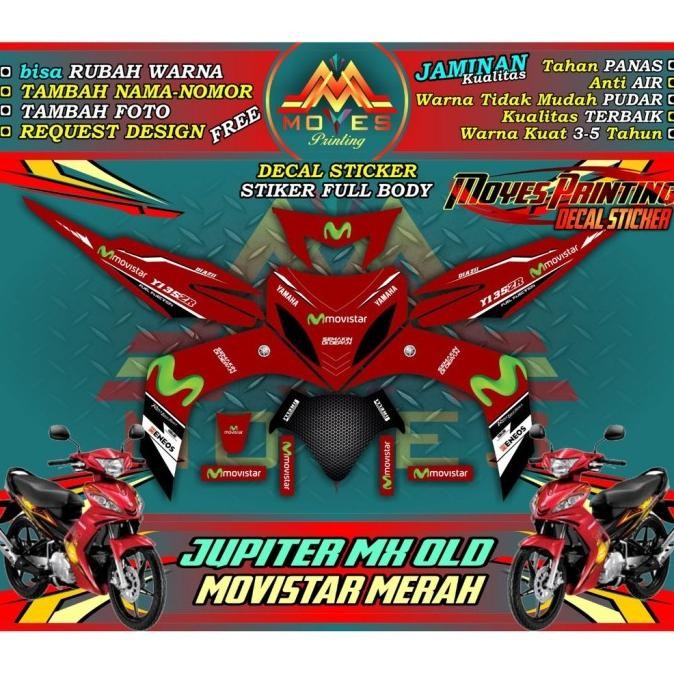 Decal Stiker Motor Jupiter Mx Old - Motif Movistar Merah