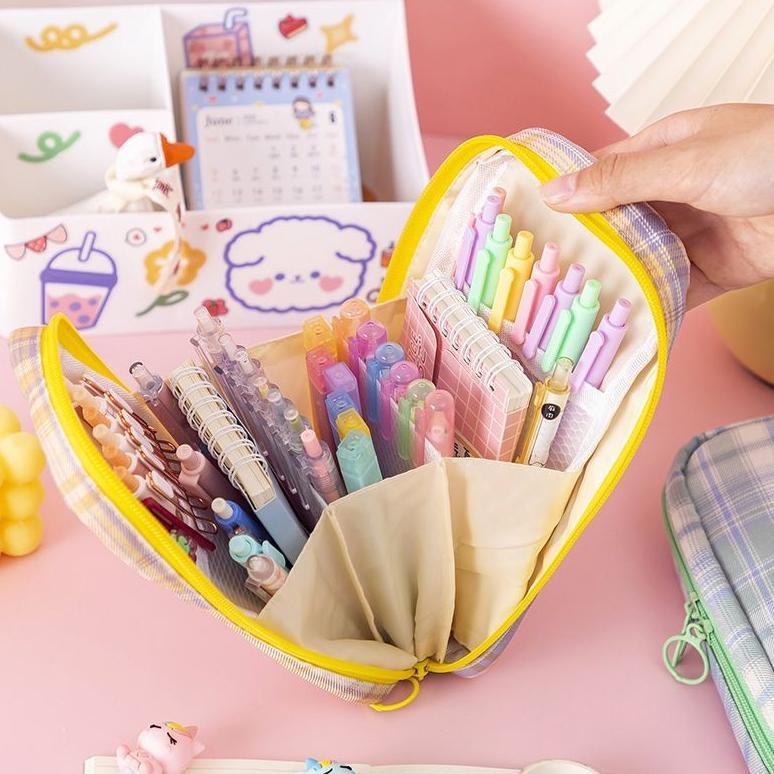 

TERLARIS [MILOLI] Kotak Pensil Grid kanvas Macaron Kapasitas Besar Portabel Multifungsi Style Stationery - F0182 fgh-56