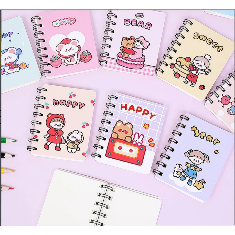 

D2030 Notebook Ring Motif Kartun Buku Catatan Memo Spiral Buku Tulis Mini Binder Karakter Murah R8E42