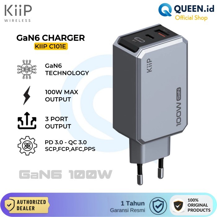 

SALE TERLARIS KIIP C101E CHARGER ADAPTOR GAN6 100W PD QC 3PORT 2C1A USB TYPE C GAN 6 SUPER FAST