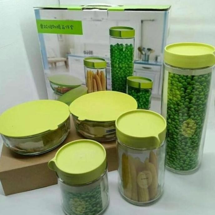 Toples Kaca Marine 5 Set - Toples Kue Lebaran Kaca 5 Pcs Marine Bowl