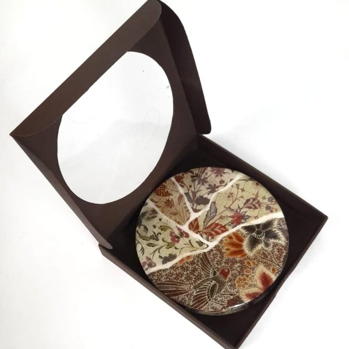 Souvenir tatakan/alas gelas/coaster Kerang D 10cm Batik Burung S/4