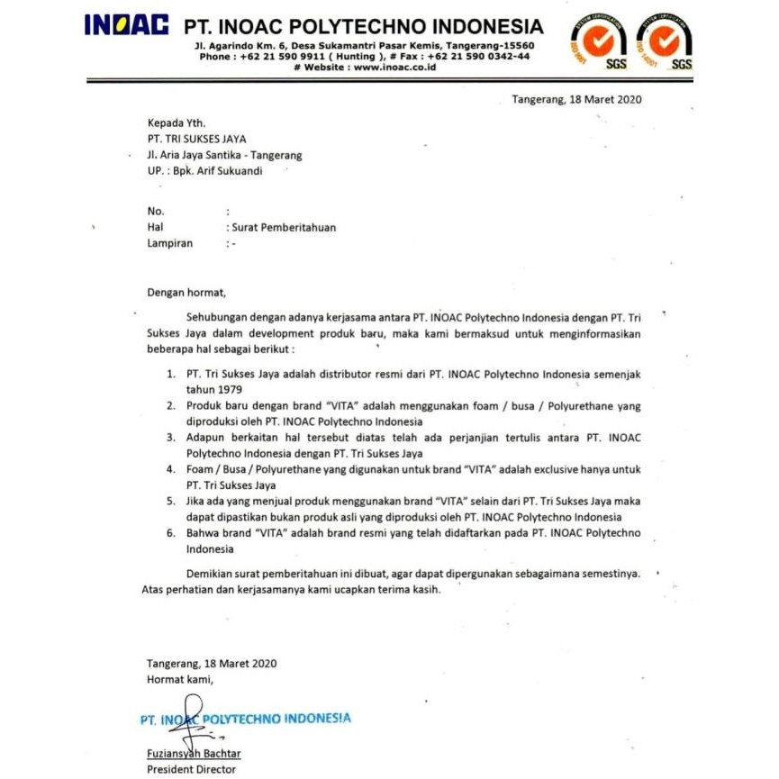 Kasur Inoac Rebonded Orthopedic Vita Foam Uk 120X200 Miska.Fortuna