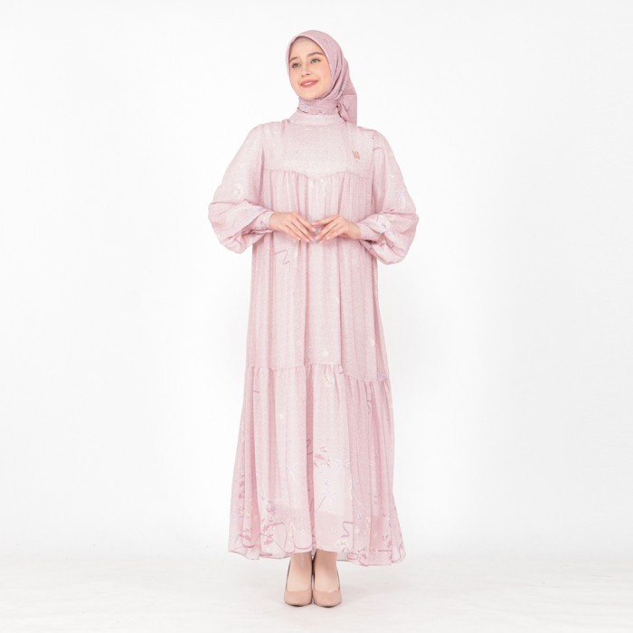 Mimamim Hijab - Dress Set Jilbab Alea Motif Print Ceruty Furing Premium Setelan Gamis Kerudung