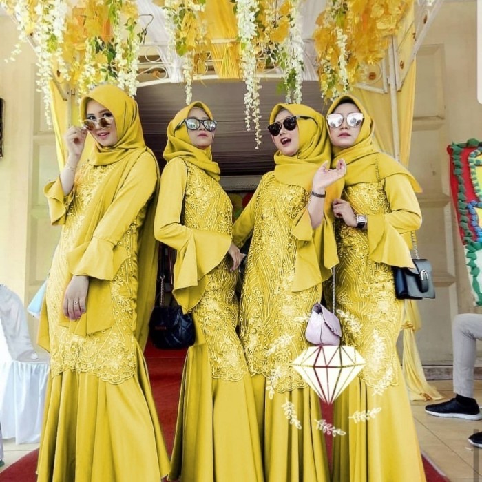 baju muslim pesta mewah gamis duyung erika lime dres seragaman dyg at