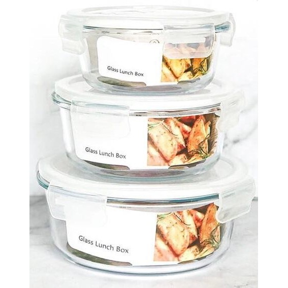 Glasslock Lunch Set/Tempat Makan Wadah Kaca/Food Storage Container3In1