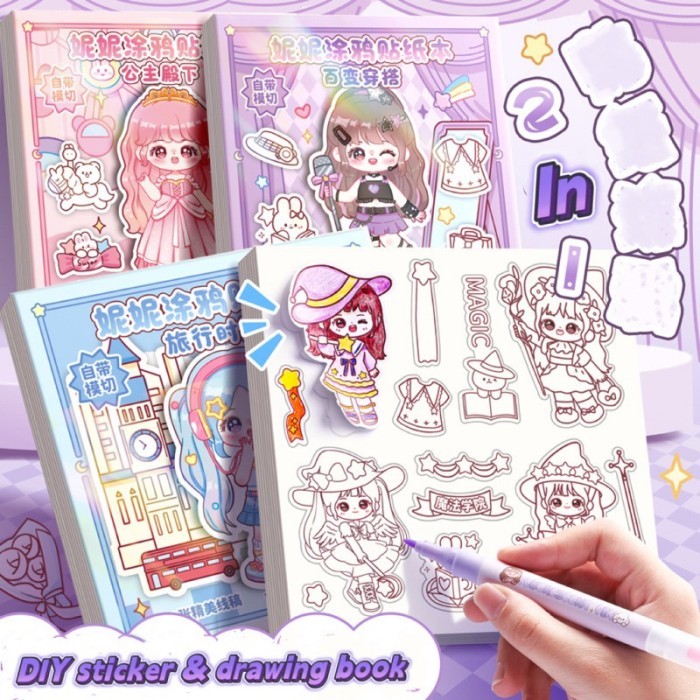 

Terlaris diy cute diary sticker coloring book buku sticker mewarnai SALE