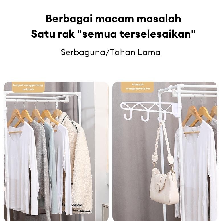 Rak Baju Gantung Minimalis Rak Gantungan Baju Sudut Lemari Pakaian Portable - Tanpa Tutup Gantung