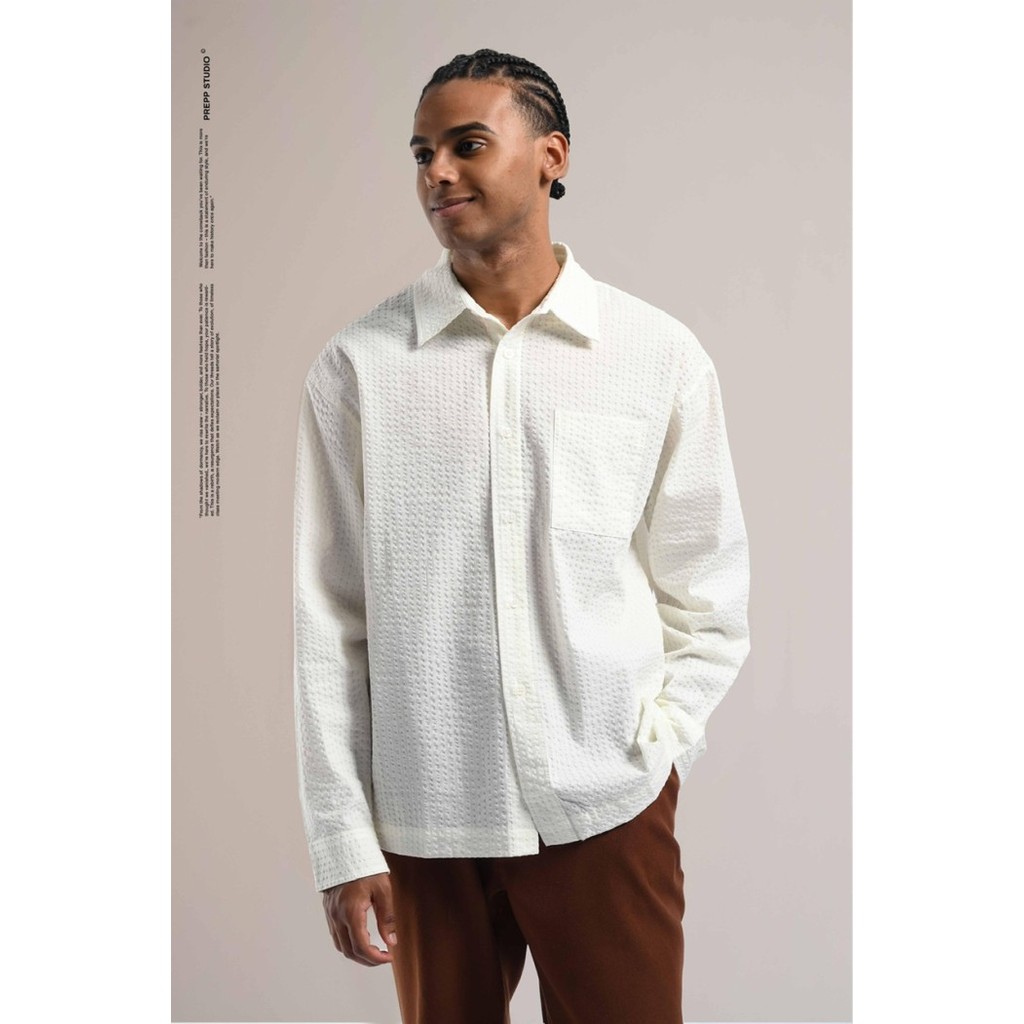 KEMEJA PREPP STUDIO VELOFORE SEERSUCKER LONG SLEEVE SHIRT WHITE