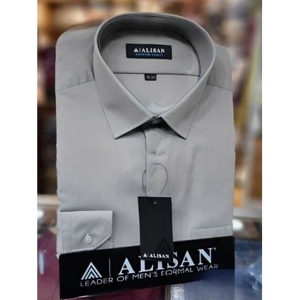 Kemeja Alisan Abu Muda Polos Lengan Panjang Pria Slimfit Bahan Berkualitas Premium