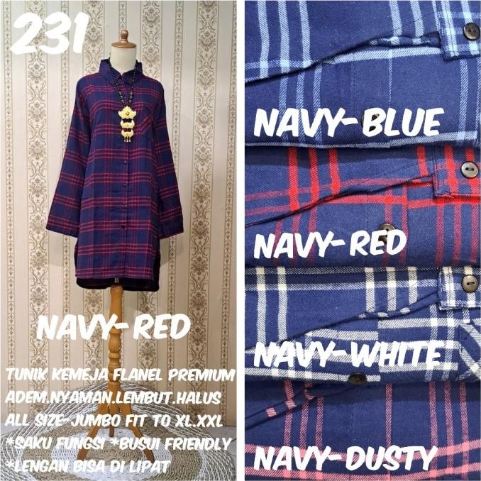 Promo Tunik (Mini Dress) Kemeja Katun Flanel Import Kotak2 Saku Fungsi