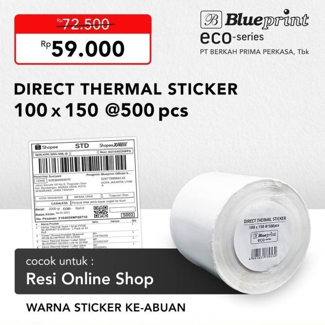 

Sale Direct Thermal Sticker 100 X 150 Mm Blueprint Eco Label Resi A6 500Pcs