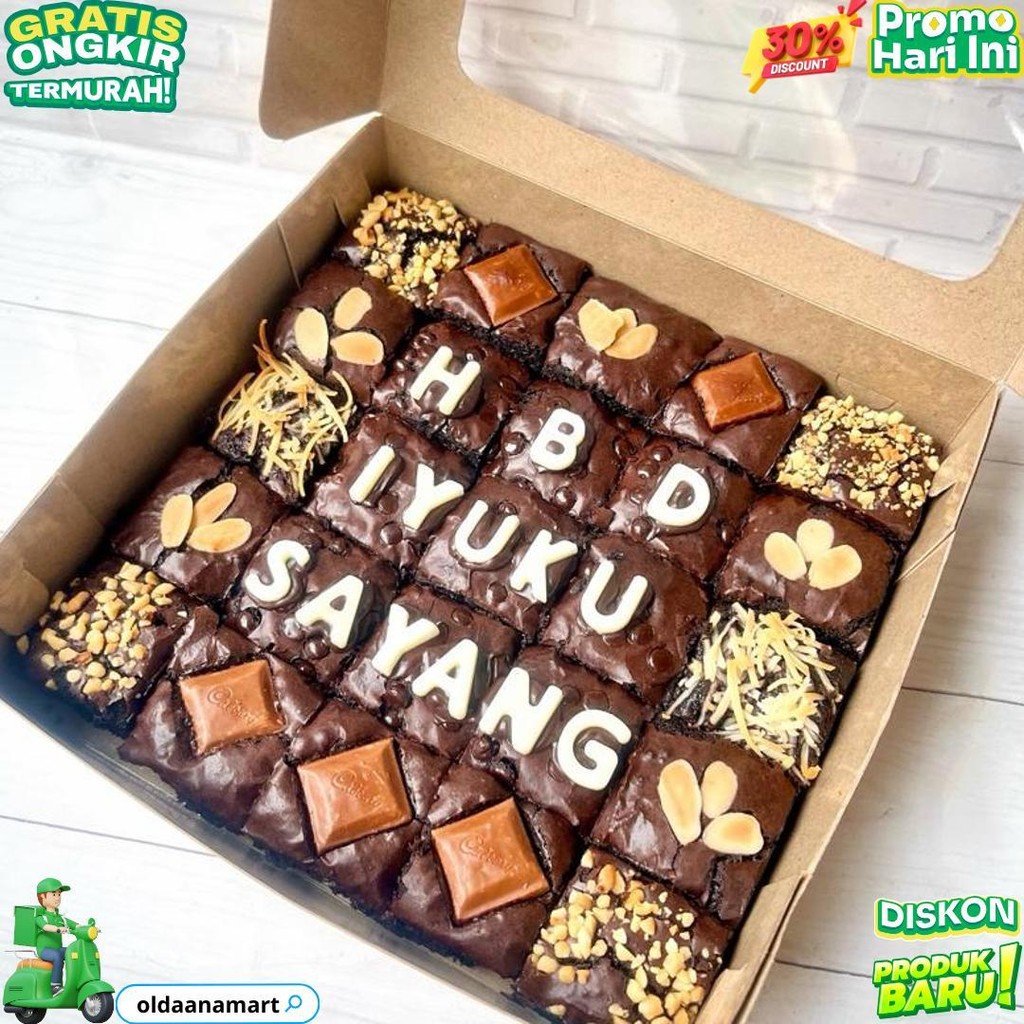 

Custom Fudgy Brownies Dengan Topping Tulisan (Maksimal 10 Atau 20Huruf) // Brownies Panggang / Fudgy Brownies/ Brownies Ulang Tahun / Kue Ulang Tahun / Brownies Coklat / Hampers Ulang Tahun / Hampers Lebaran/ Hampers Idul Fitri / Hampers Imlek D Cod