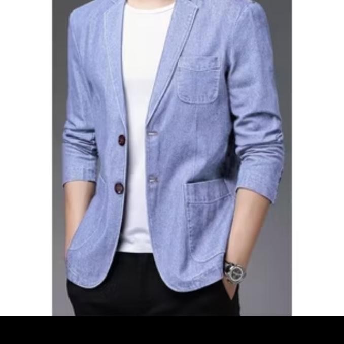 Grosir Blazer Pria Laki Denim Jeans Outer Polos Casual Santai Slim Fit Model