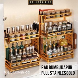 Rak Bumbu Dapur SS304 Gold/Tmpt Bumbu Tembok Dapur/Tmpt Bumbu Meja Dpr