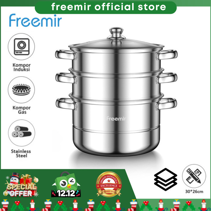 freemir Panci Kukus Stainless Steel 3 Susun Dandang Steamer Kukusan