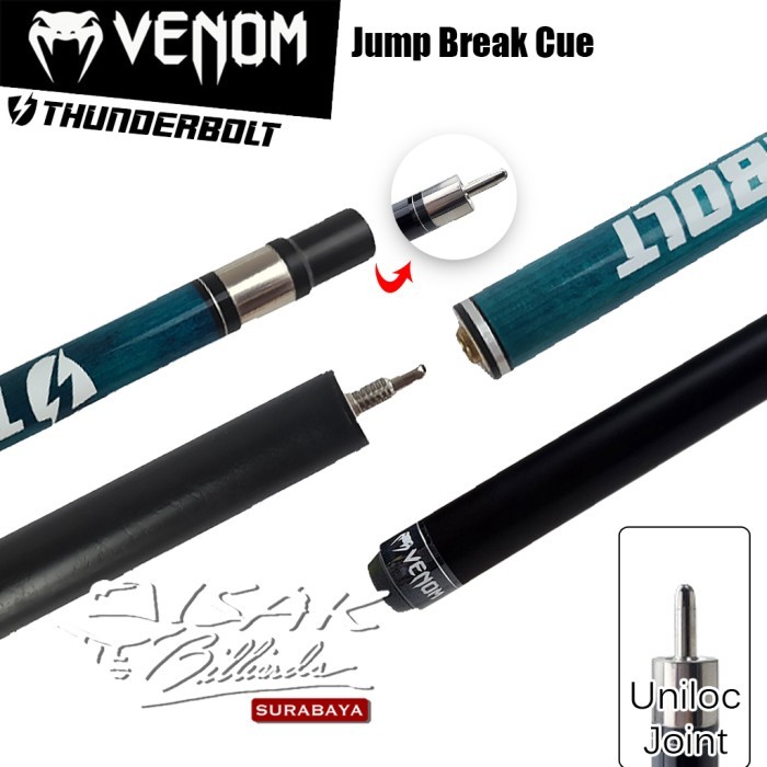 Venom Thunderbolt Jump Cue Blue 13.5mm Stick Loncat Billiard Phenoli
