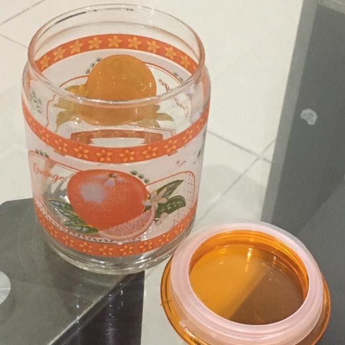 Toples Kaca Kue Kering Kedap Udara Motif Bunga Merah Toples Lebaran