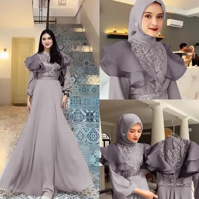 Promo Cm Syari Lesabina Warna Maroon Abu Mustard Gamis