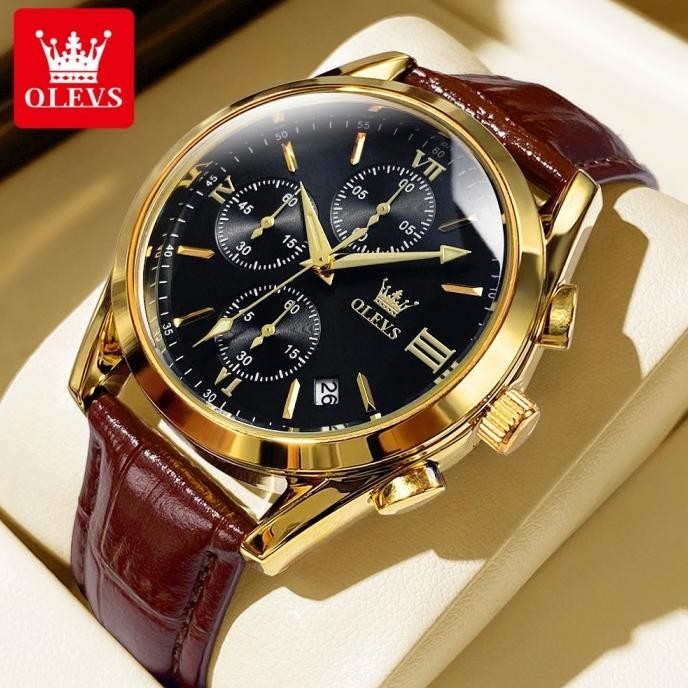 Promo Jam Tangan Pria Anti Air Original Olevs 2872 Asli Kulit Keren Luxury Chronograph Watch Men Mul