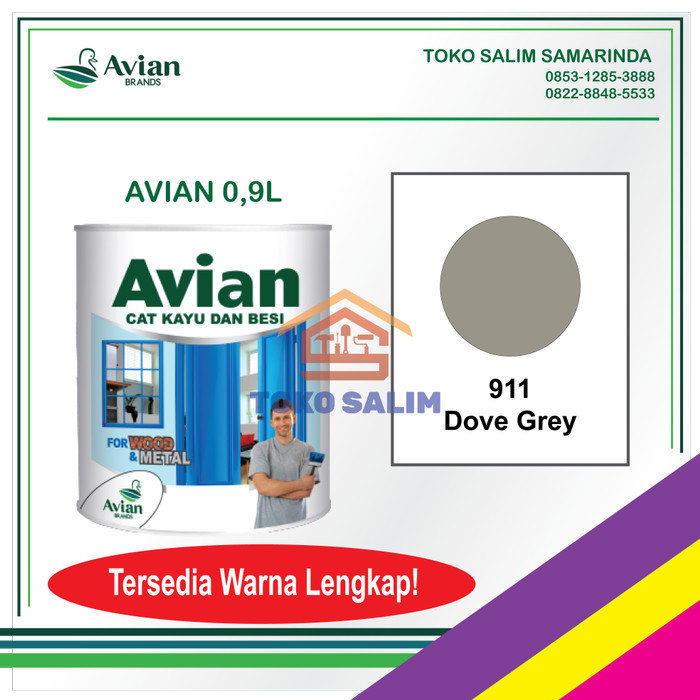 ```````] Cat Minyak Kayu dan Besi 0,9L AVIAN Warna Lengkap- 911 Dove Grey