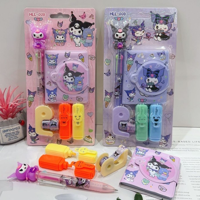 

Diary Book Sanrio Set Pena / Notebook Kecil / Stationery Set Highliughter Solatip Karakter Kuromi 7