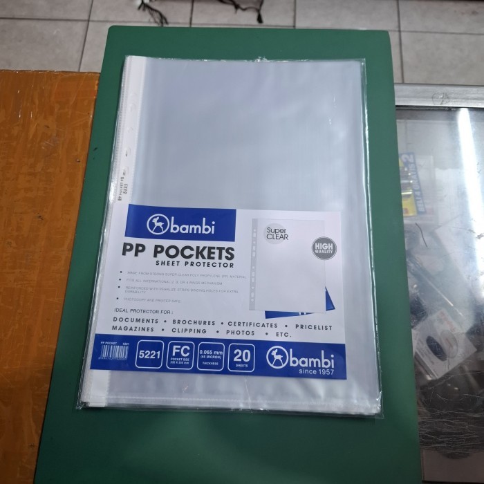 

Plastik Pp Pockets Sheet Protector Bambi Folio 5221 65 Micron Isi 20 Sheets