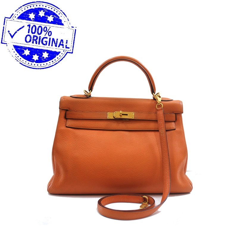 Preloved Hermes Kelly 32 K32 Orange Togo Leather GHW stamp G Square