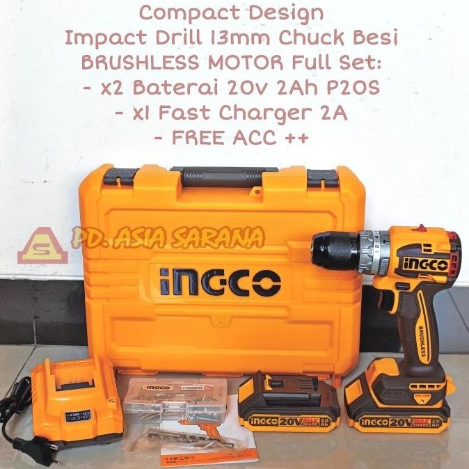 Cordless Impact Drill 13Mm Brushless Ingco Cidli20602-Gk Beton P20S
