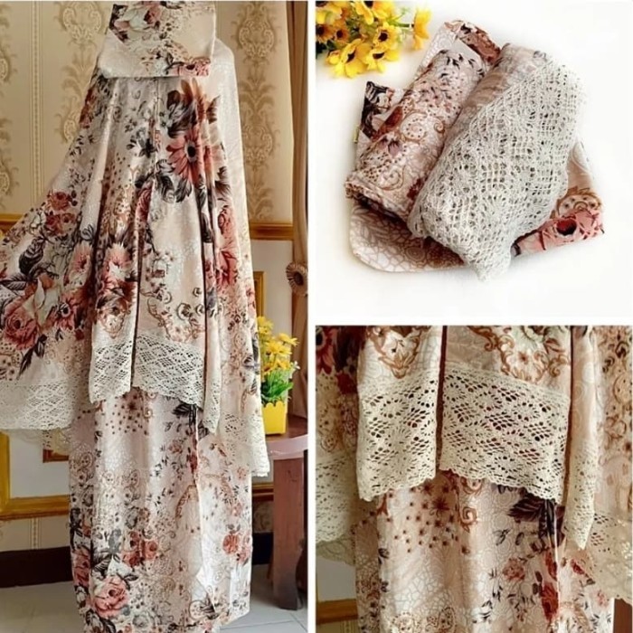Minajshop Perlengkapm Sholat Mukena Dewasa Katun Jepang Renda Floren Crem Renda