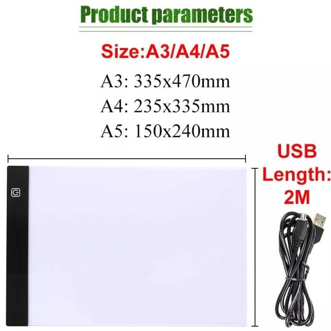 

JUAL Drawing Tracing Board LED USB Cable A5 A4 A3 Light Pad Akrilik Gambar