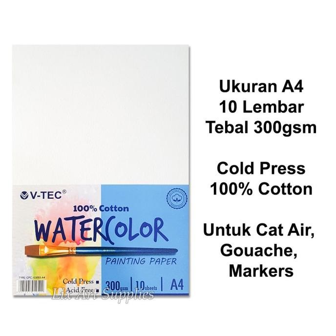 

DISKON V-TEC A4 Water Colour Paper 300gsm - 10 Sheets COTTON Cold Pressed