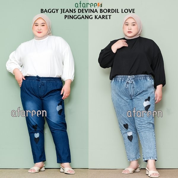 Celana Jeans Wanita Baggy Pants Wanita Baggy Jeans Wanita Belva Kulot Jeans Pinggang Karet Bordir