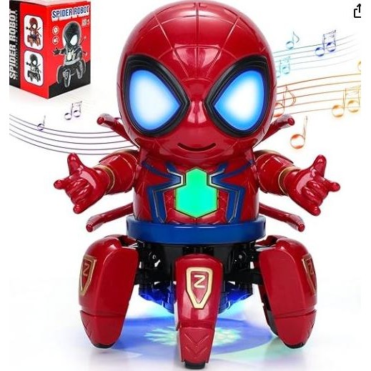 MAINAN ANAK MAINAN ROBOT HERO DANCE SPIDERMAN KAKI 6  WARNA LAMPU