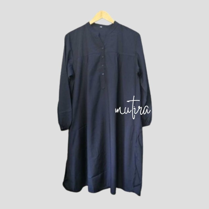 Murah Tunik viscose polos atasan wanita jumbo kancing biru - navy - elektrik - jeans - kancing hidup