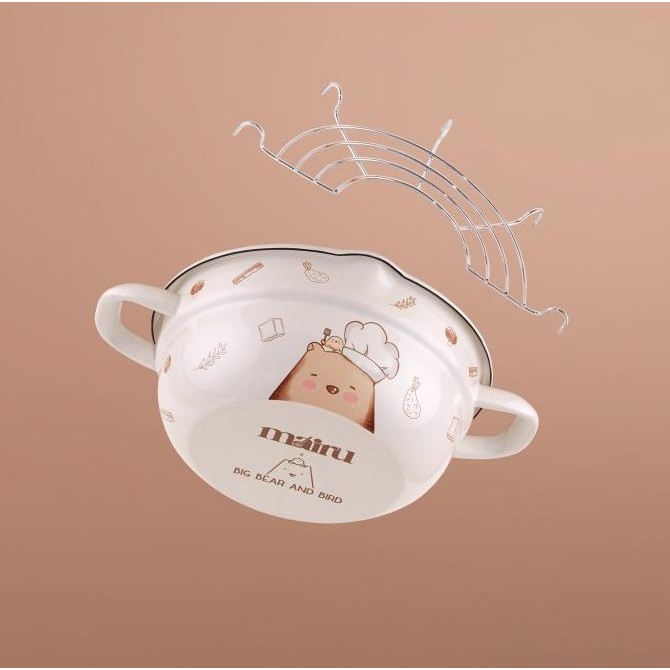 Mairu X Big Bear And Bird Tempura Nabe / Panci Goreng, Enamel Parastikan