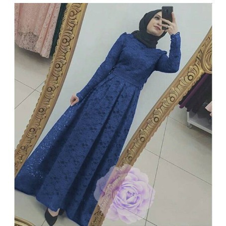 Murah Gamis pesta premium nara party dress brukat maxi navy blue SK Non COD