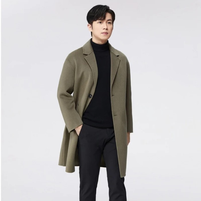 AppleDezign Men's Medium Length Coat 100% Wool Reversible Wool High-end Business